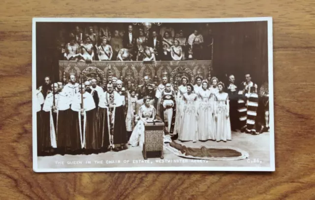 Valentine's Postcard Queen Elizabeth II in the Chair of Estate , Coronation Day