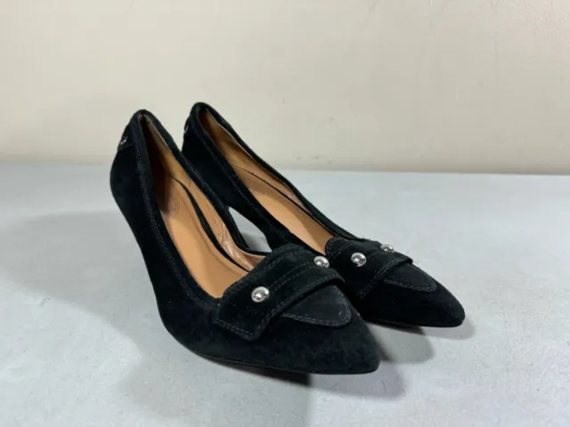 Elie Tahari women's black suede kitten heel point toe pumps size 39 USA 8