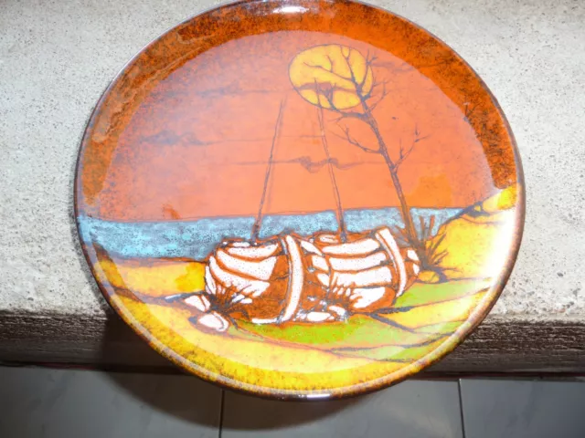 superbe assiette italienne vintage à décor de bateaux, super design seventies!