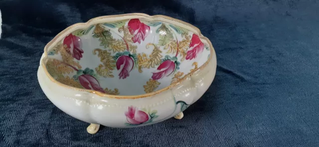 Antique Hand Painted Footed Bowl, Candy Bowl, Nippon Early 1900s