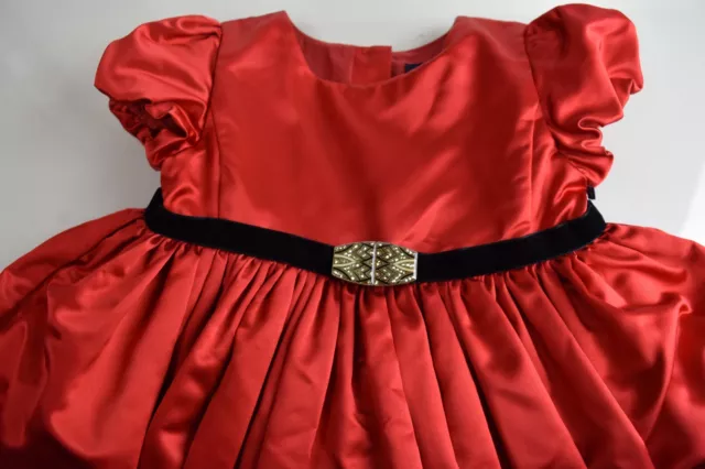 Nuovo Ralph Lauren Seta Bambine Ragazze Abito Cristallo Rosso Fibbia Natale 18 M