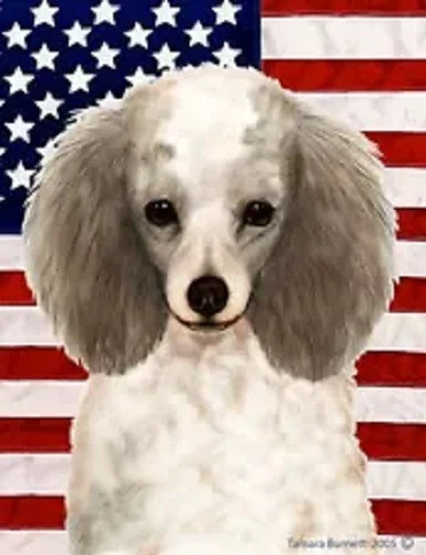 Patriotic (D2) Garden Flag - Silver Grey and White Poodle