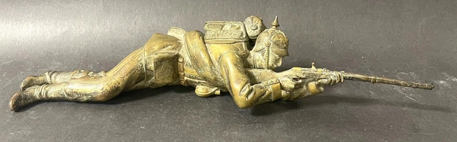 Rare Antique 1898 Austrian Bronze Sculpture/Inkwell “Soldier in Wait”