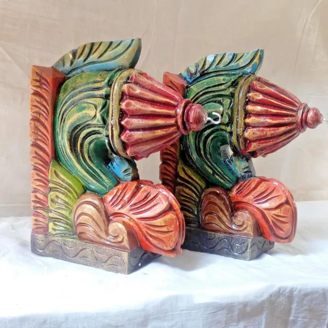 Corbel Pair Colorful Wall Hanging Bracket for Hanging Lamp Bell Vintage Wooden