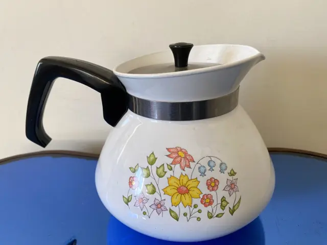 Vtg CORNING WARE Spring Meadow 6-Cup KETTLE Tea Pot/Teapot w/ Lid P-104 Flowers