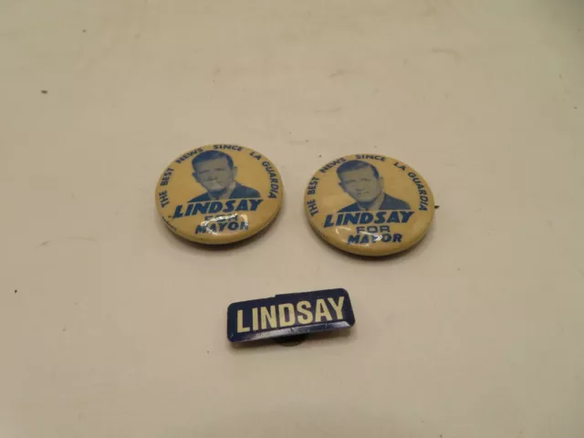LOT 3 Vintage John Lindsay  New York City Mayor Political  Pinback Buttons/Pin