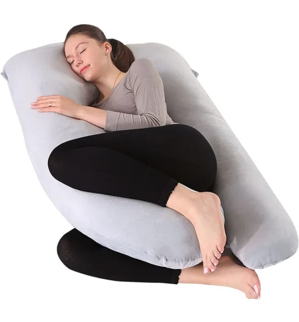 Pregnancy Multipurpose Maternity Pillow, U Shaped Full body 55inches, Light Gray