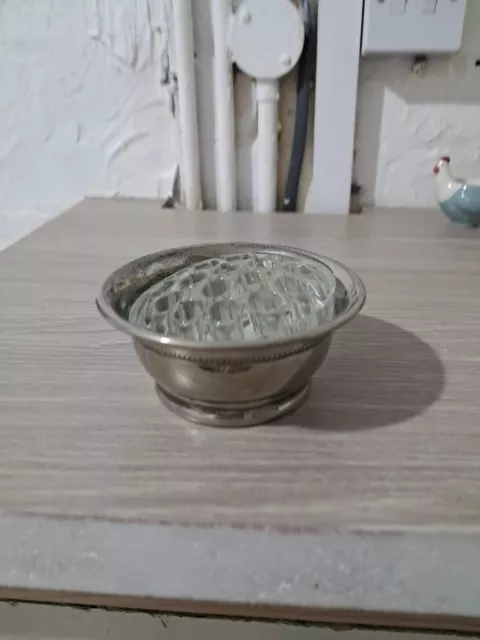 Vintage Falstaff Silver Plated Posy Rose Bowl with Glass Flower Frog