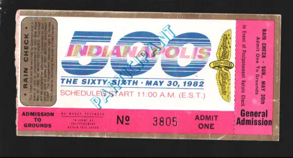 Indianapolis 500 Ticket Stub 5/30/1982-Participant-Size is about 5 1/4 x 2 1/...