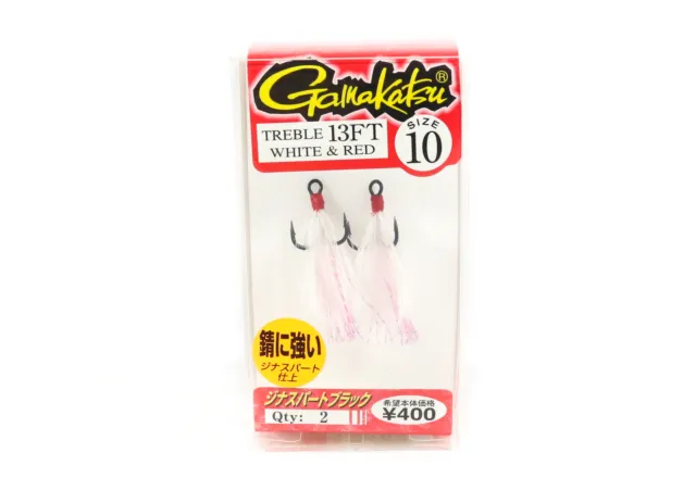 Gamakatsu 66256 Treble Hook 13 FT Feather Type White Red Size 10 (1293)