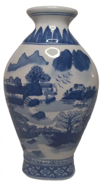 Vintage Formalities Blue & White Hand Painted 14.24” Vase By Baum Bros