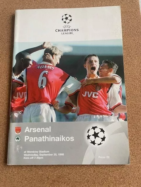 Arsenal v Panathinaikos UEFA Champions League Group E Programme 30/9/98