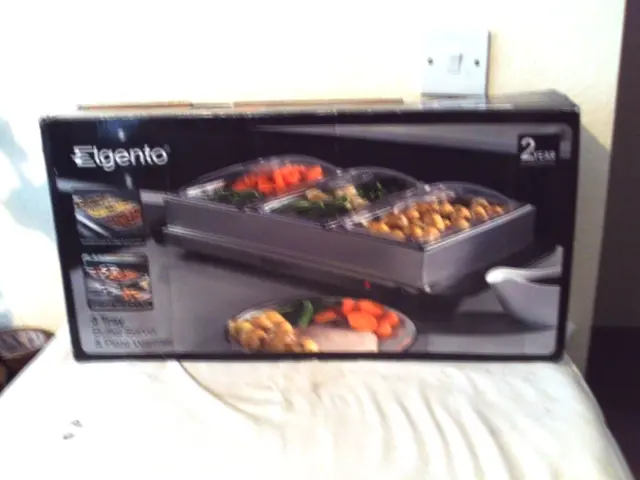 Plate Warmer Buffet Server Dinner Elgento 3 x 1.2 Litre Trays 200W never used