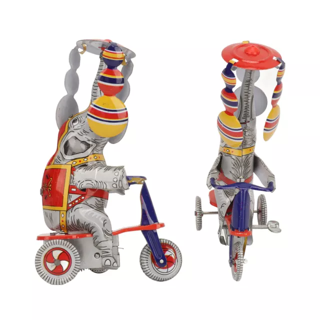 Clockwork Driven Elephant On Tricycle Tin Toy Vintage Wind Up Riding Toy With