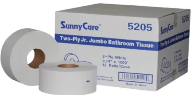 5205 SunnyCare 2 Ply 3.74''x1000' Jr.Jumbo Bathroom Tissue 12Rolls