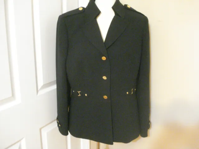Tahari ASL~ Blazer Jacket Womens Navy Blue Gold Buttons & Design Size 12 P ~NEW~