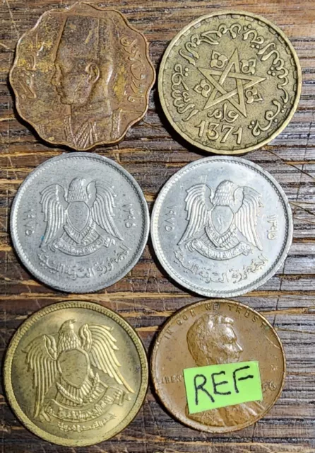 1952 Morocco 10 Francs Coin + 1943 Egypt 5 milliemes + 3 extra coins Libya LOT!