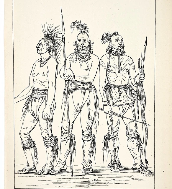 1885 Osage  Warriors Native American Indians Engraving Big Crow G. Catlin