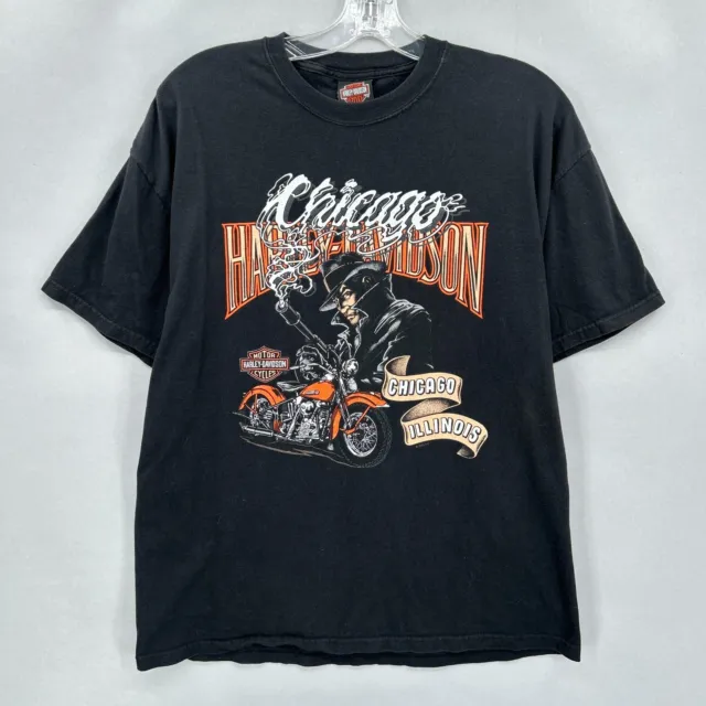 Vintage Harley Davidson Shirt XL Made USA Smoke Gun Gangster Chicago Black Hog