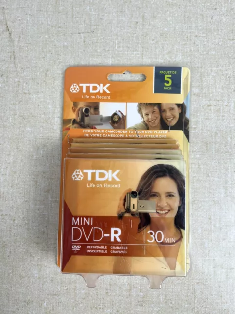 TDK Mini DVD-R 5 pack Discs 1.4 GB Camcorder Recordable Media 30 min Sealed