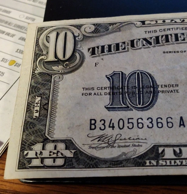 1934 C Ten Dollars Silver Certificate B34056366A Blue Seal $10 2