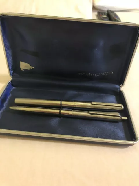 Montegrappa vintage 1965 steel set fountain pen + ballpoint New Old Stock in box