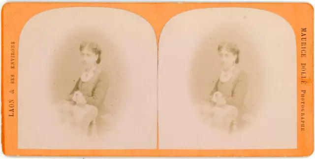 M.Dollé, Stéréo, portrait d&#039;une femme, à identifier  Vintage stereo card -