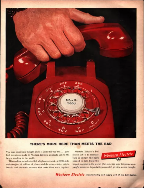 Western Electric 1960 Vtg PRINT AD 10.5x13 Red Rotary Telephone Bell System D2