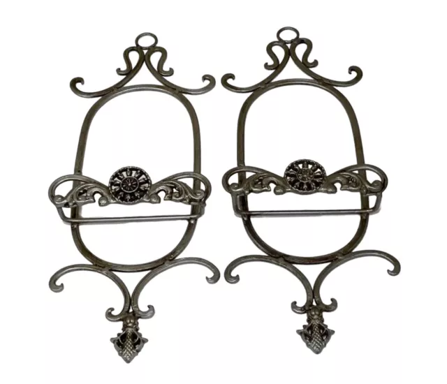 Metal Wall Plate Hangers with Vintage Scrollwork Style | Lot of 2