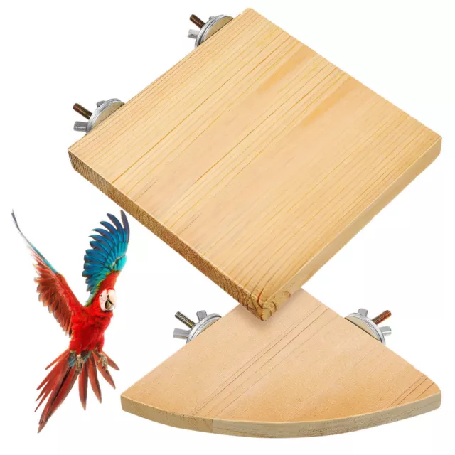 2 Bird Perch Platforms Natural Wooden Pet Rest Stand for Parrot Cage