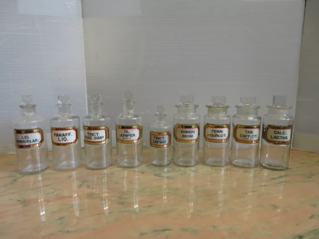 9 Small 19th Century Chemist Bottles