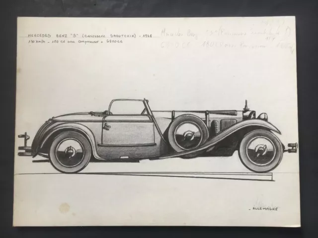 Automobilia - Dessin Original - Mercedes Benz S Saoutchik - 1928