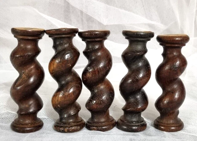 5 Barley twist turned spindle Column Antique french architectural salvage 4.8 in 5