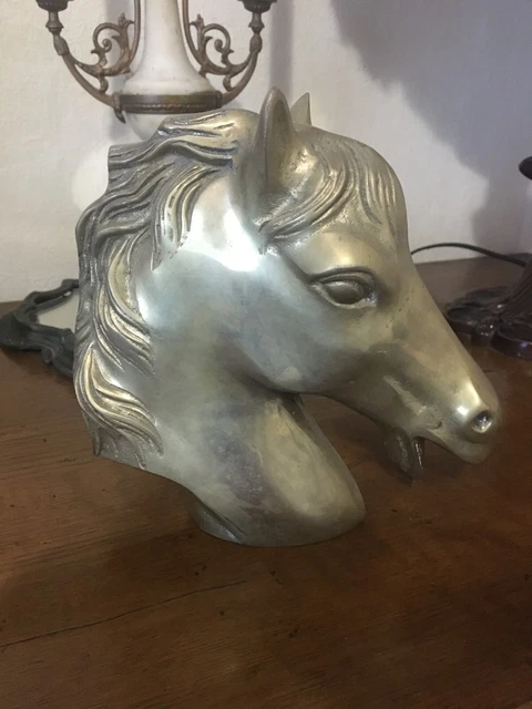 Patère Vintage Tête De Cheval En Laiton – Avec Fer à Cheval, Hauteur 16.5 Cm