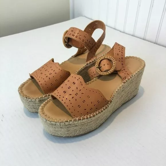 Soludos for Anthropologie Leather Cutout Bohemian Espadrille Wedges Women's 7 2