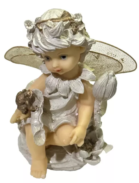 Baby Girl Angel Fairy Cherub Figurine Porcelain Bisque Glitter Wings Nice 4.5”
