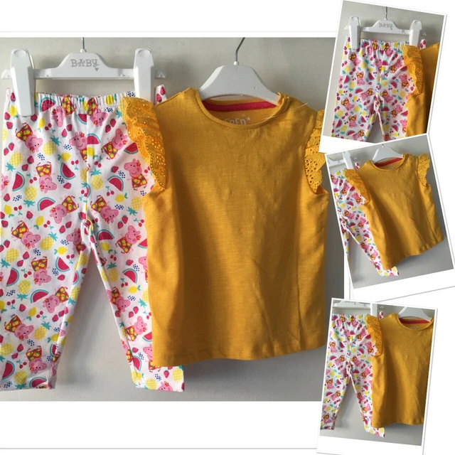 New Peppa Pig Baby Girls Leggings & new Mustard frill top 12-18 months