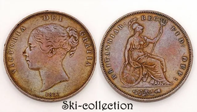 1 Penny 1853 Grande Bretagne. Victoria. Belle Qualität Und Patine. Bronze