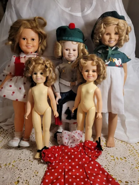5 SHIRLEY TEMPLE Dolls By Ideal & Danbury Mint *And An Extra Dress*