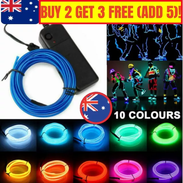 Battery Operated Neon LED Light Glow EL Wire String Strip Car Party Decoration