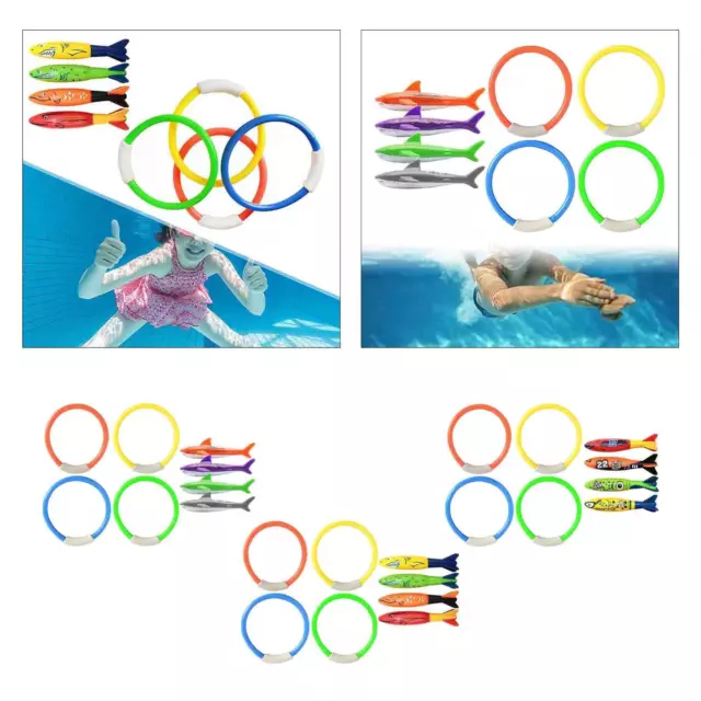 8pcs diving toys underwater rings, fun training equipment summer swimming pool