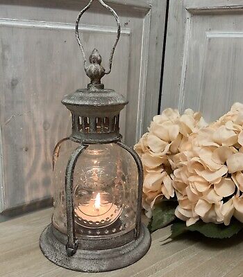 Old Style Coche Glass Metal Lantern Fleur de Lys Vintage French Country Candle
