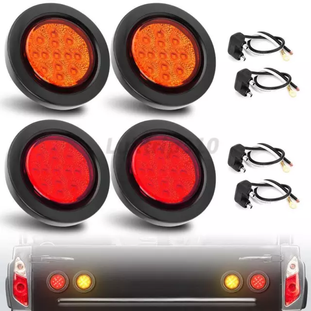 2.5" Round 13 LED Light Truck Trailer Side Marker Clearance Kit 2 Red & 2 Amber