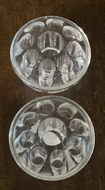 2 Vtg Clear Flower Frog Depression Glass 8 Hole Vase Frog with Candle Holders