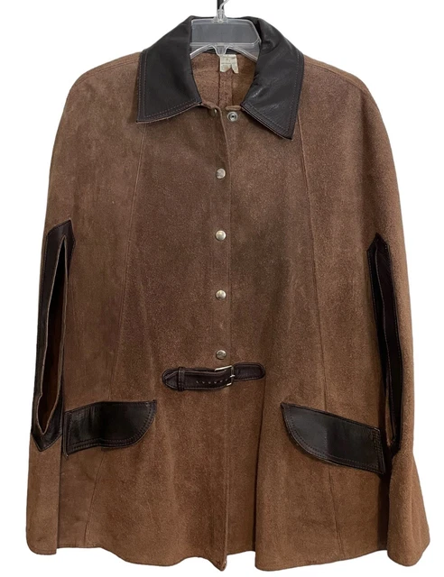Vintage Western Cowboy Cowgirl Suede Leather Poncho Cape Duster Rodeo Womens M/L