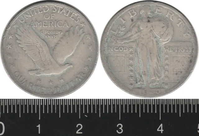 USA: 1920 Twenty Five Cents Standing Liberty Quarter Dollar silver 25c
