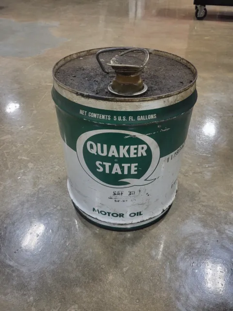 Vintage Quaker State 5 Gallon Motor Oil Can 1984 Garage Service Station Ohio