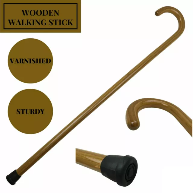 92cm WOODEN WALKING STICK Wood Cane Pole Carved Varnished Deluxe Quality Sturdy