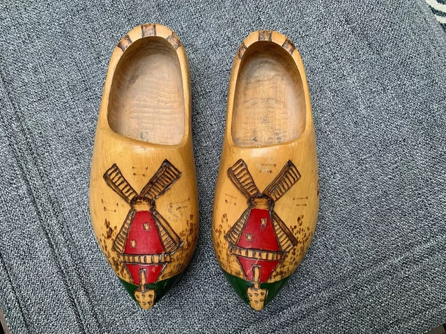 Old Vintage Carved Wood Victorian Big Shoe Decorated Hand Painted Wood Decor