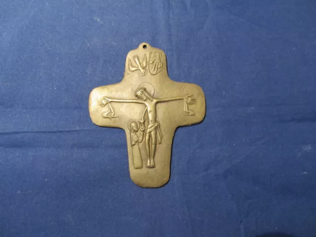 Messing Kruzifix Kreuz mit Jesus und Maria & Rückseite mit Gebet